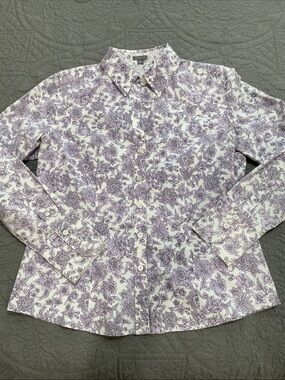 Ann Taylor Lavender and White Floral Blouse 10
